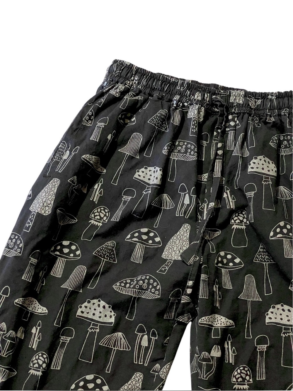 Handmade Mushroom Jogger Pants S M Black Cotton Boho Granola Festival Whimsigoth - Picture 3 of 7